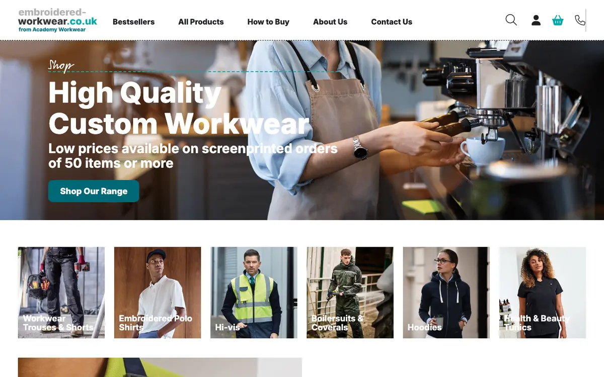 Le site de Academy Workwear & Promotions Ltd T/A Embroidered Workwear