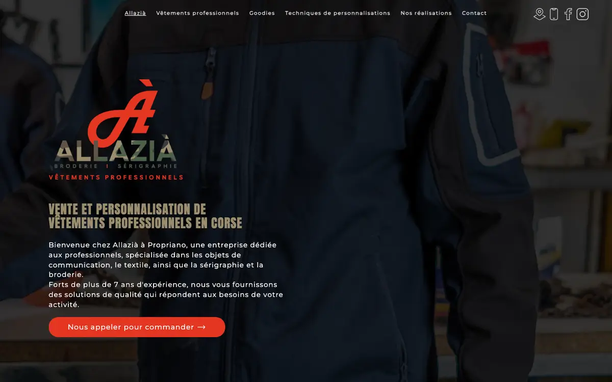 Webbplatsen för Allazià - Vêtements pour professionnels - Broderie / sérigraphie
