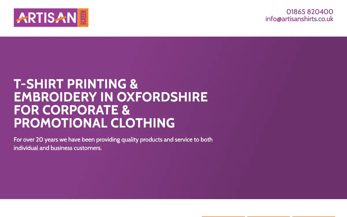 Artisan Shirt Printers's website