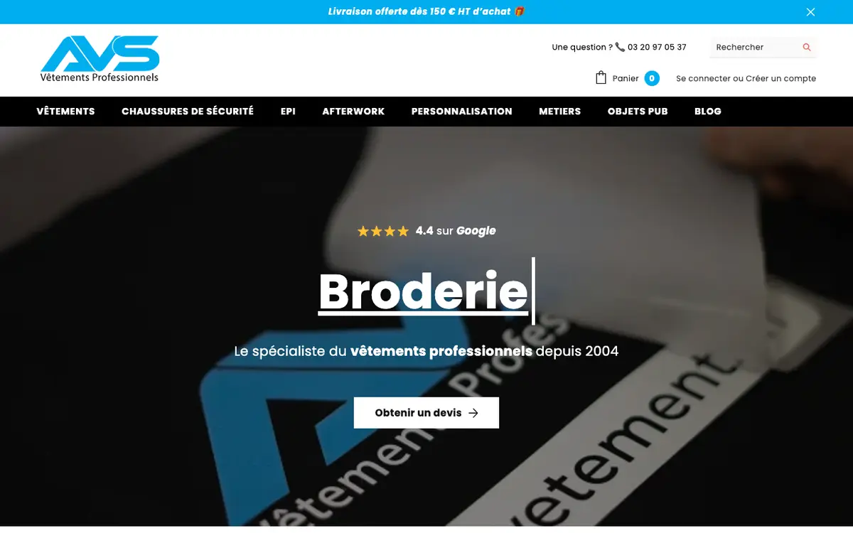 Le site de AVS Clothing Professionals