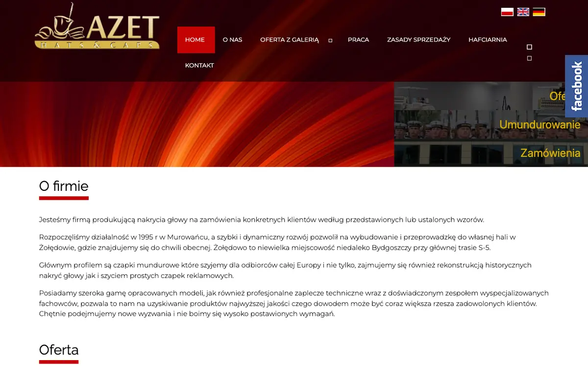 De website van Azet Hats & Caps Sp. z o.o. Sp.k.