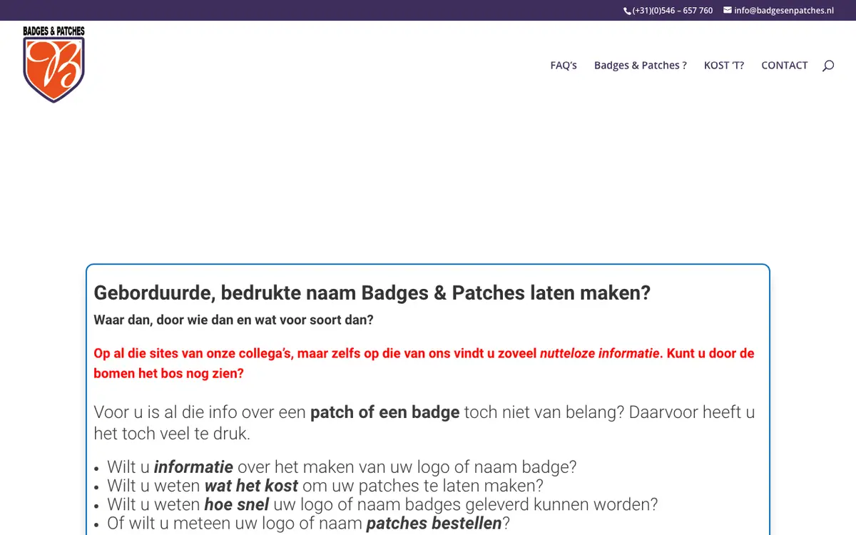 De website van Badges en Patches
