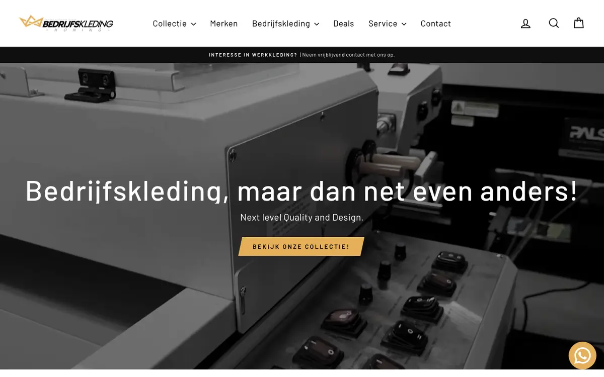 Bedrijfskleding Koning's website