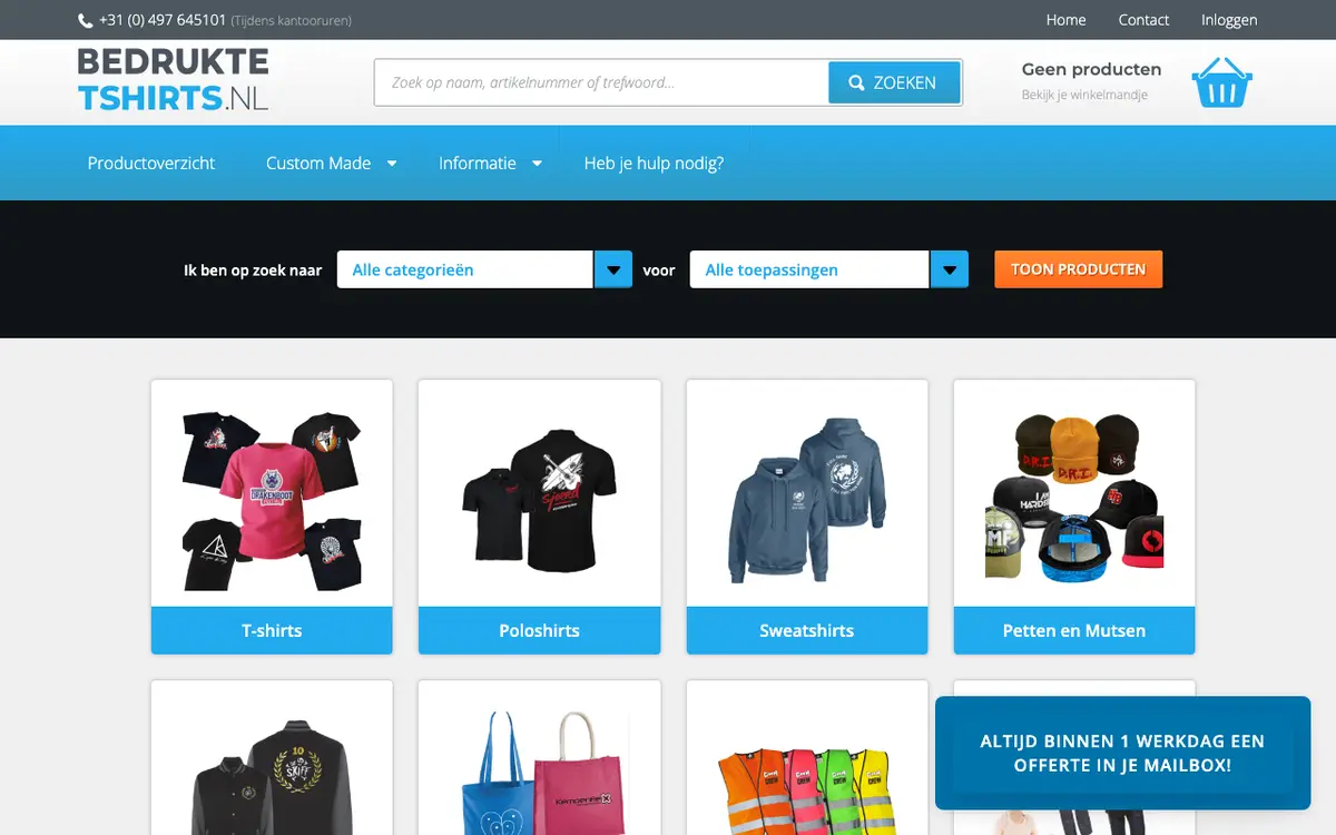 BedrukteTshirts.nl's website