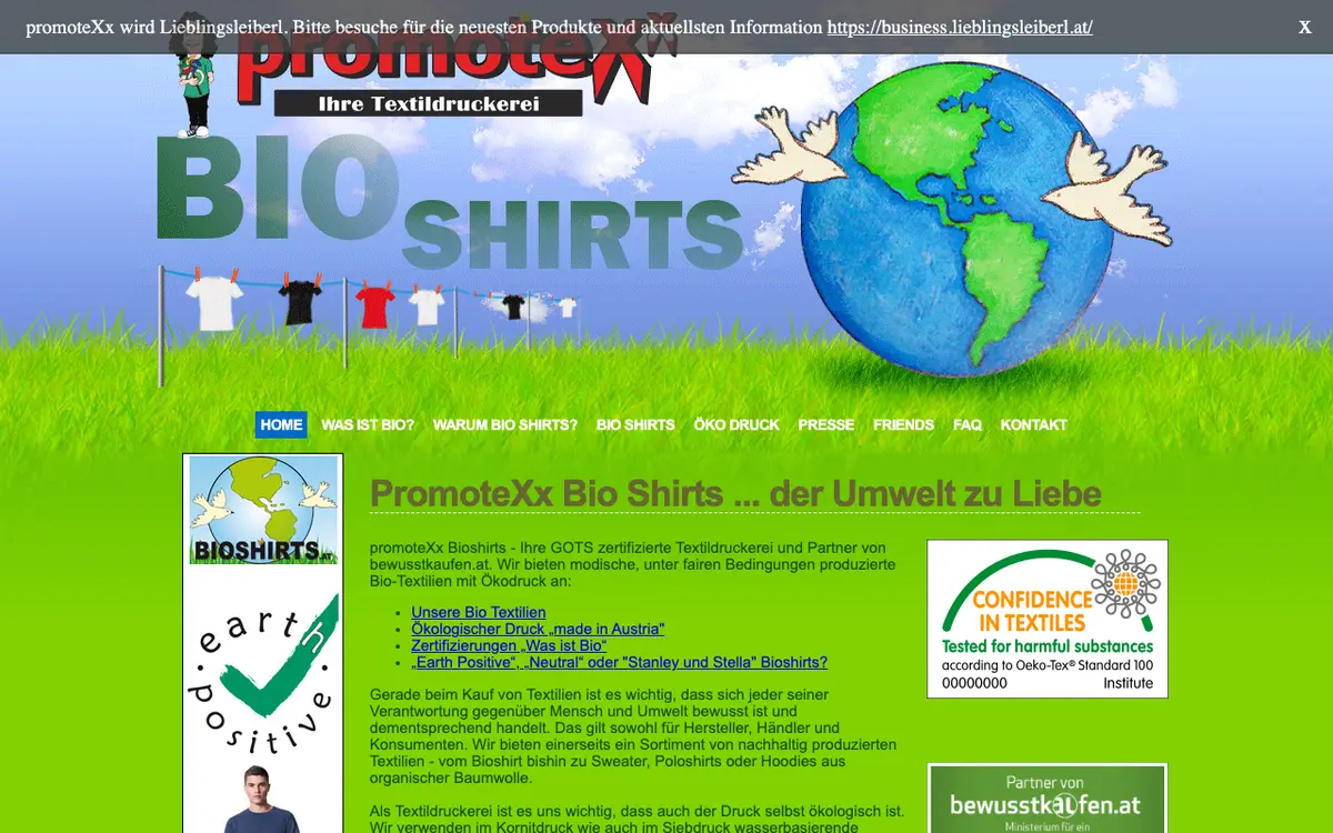 Le site de Bioshirt.at