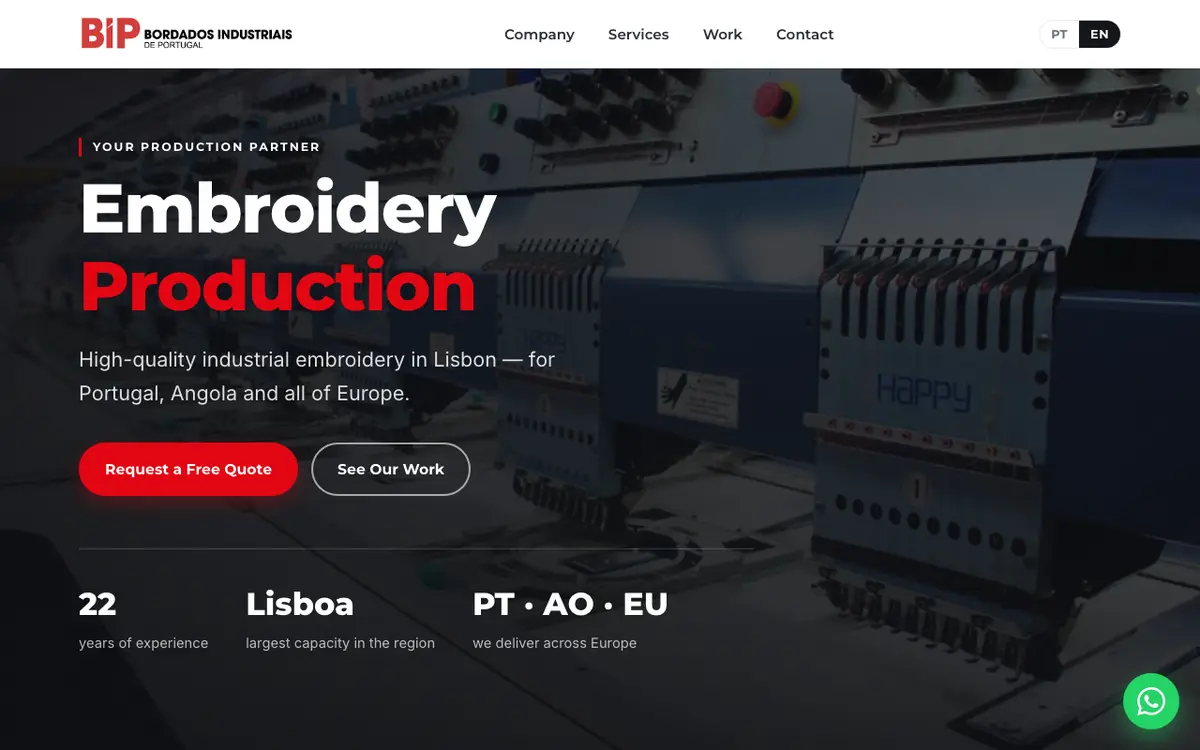 Le site de BIP - Bordados Industriais de Portugal