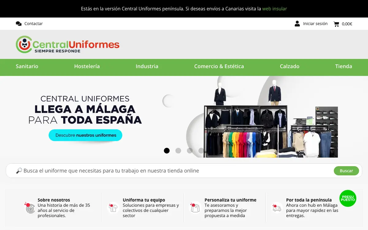 Le site de Central Uniformes Málaga