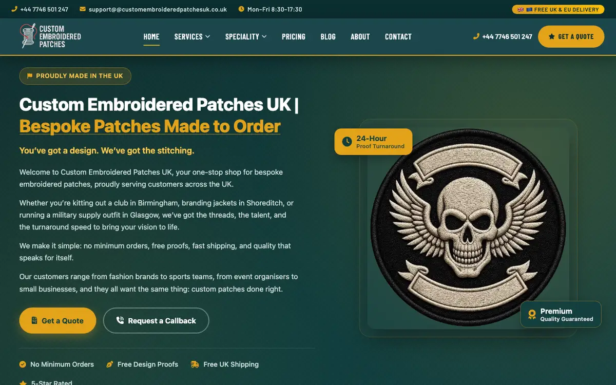 Hjemmesiden for Custom Embroidered Patches UK