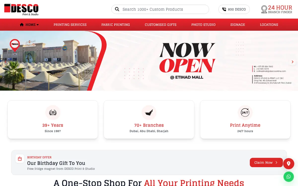 DESCO Copy & Print Center's website