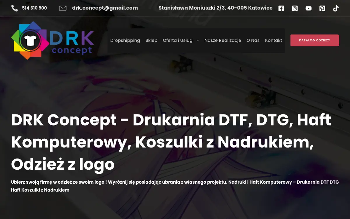 Le site de DRK Concept - Drukarnia DTF, DTG, Haft Komputerowy, Koszulki z Nadrukiem, Odzież z logo