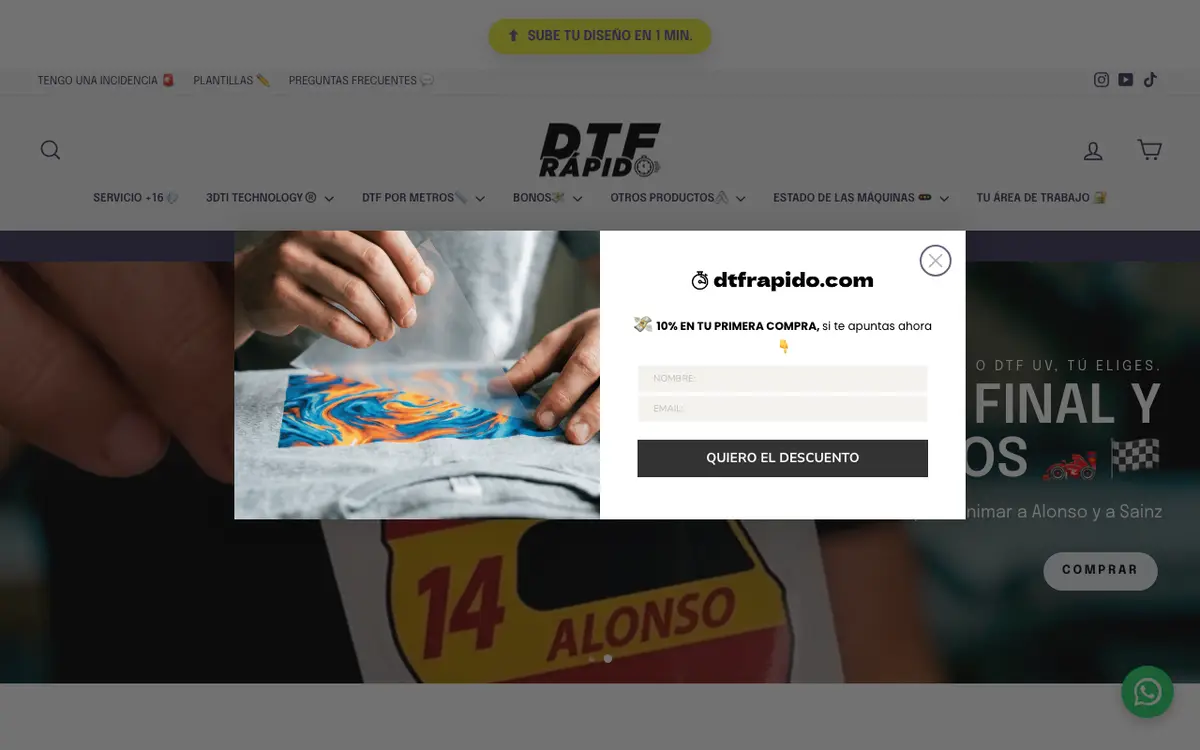 Le site de DTF RÁPIDO (DTI & DTF POR METROS Y BONOS)