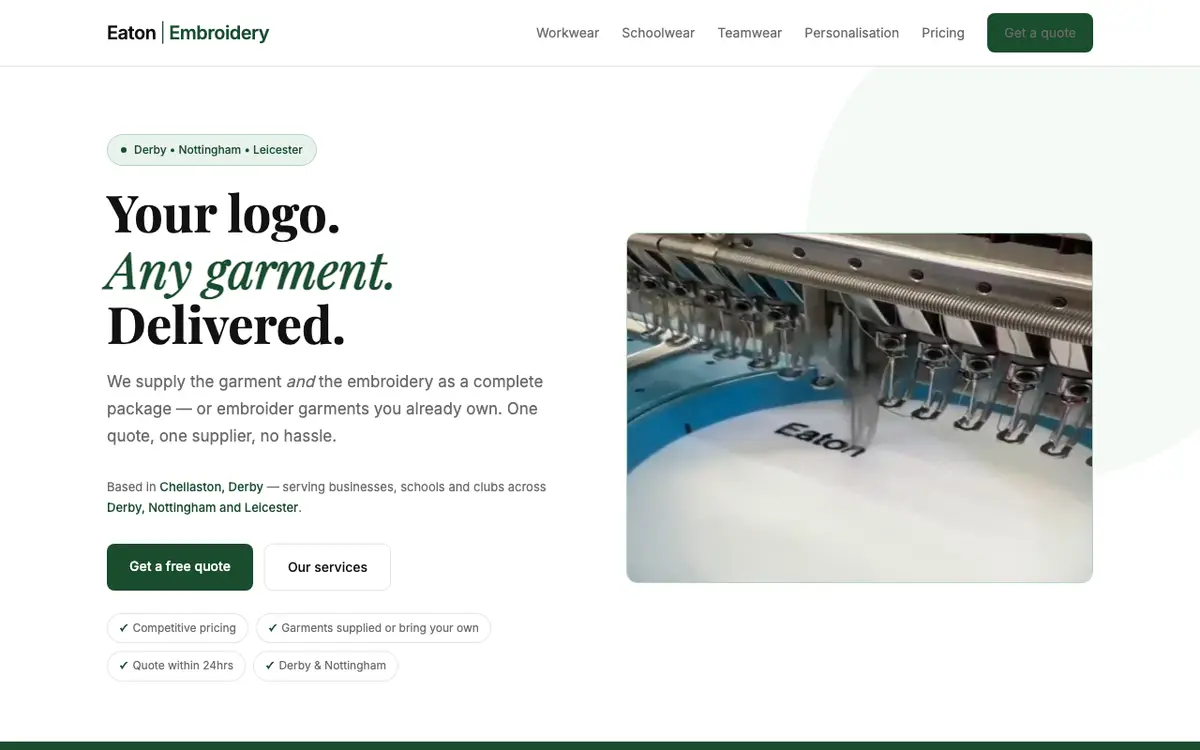 Eaton Embroidery's website