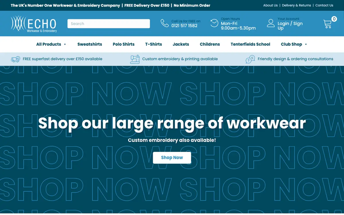 Echo Workwear & Embroidery's website