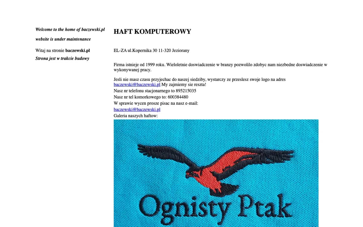 Le site de El-Za. Usługi hafciarskie. Baczewska E.