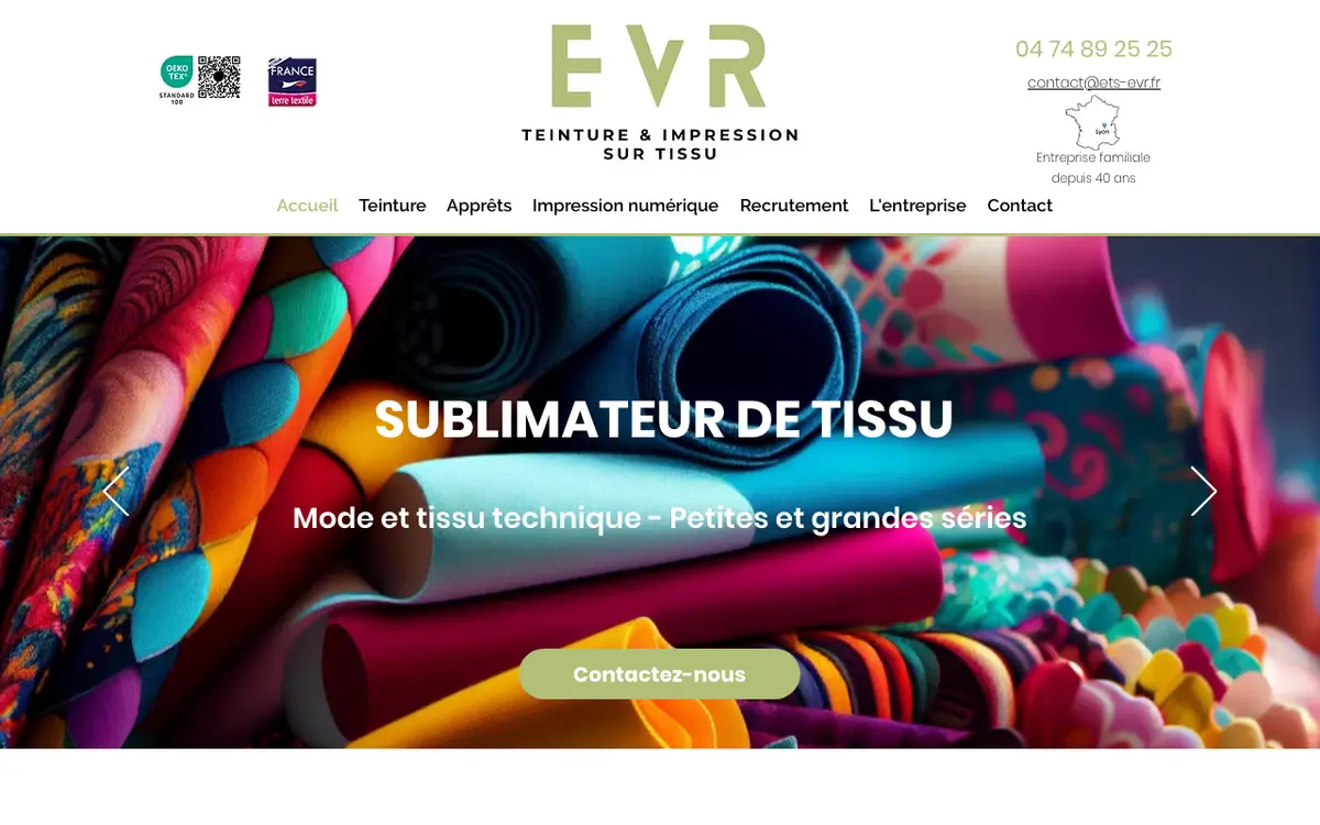 Hjemmesiden for Ennoblissement Du Val De Reins - EVR (ancien ets Abellard Textiles)