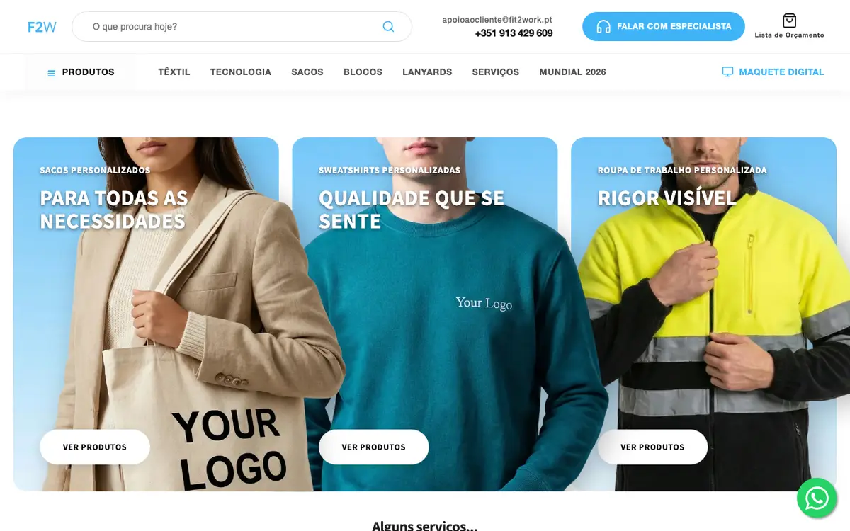 O site de Fit2Work Portugal