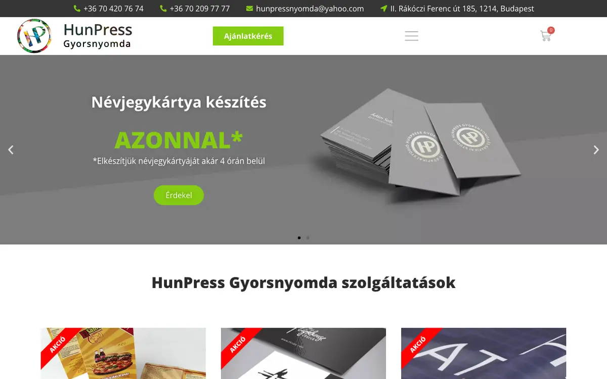 HunPress Gyorsnyomda's website