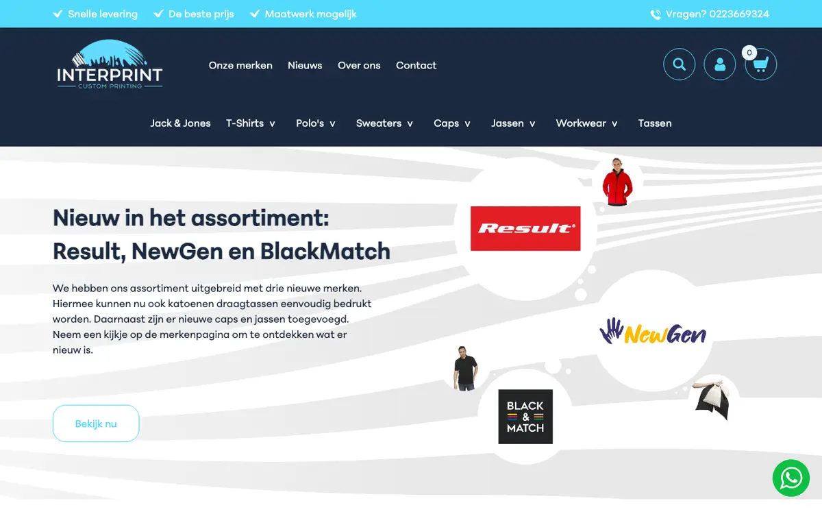 De website van INTERPRINT zeefdrukkers