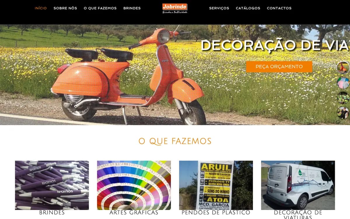 O site de Jobrinde - Brindes e Publicidade