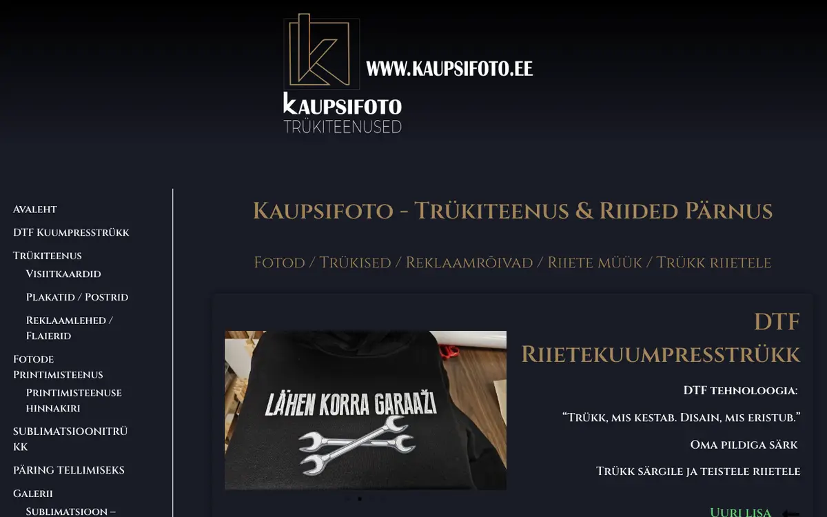 Le site de KaupsiFoto - Trükiteenus & Riided Pärnus