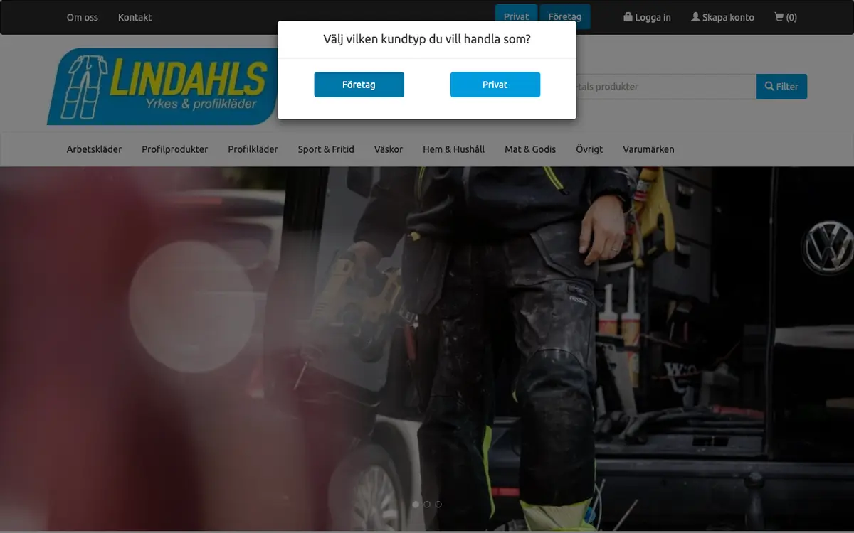 Webbplatsen för Lindahls Yrkeskläder AB