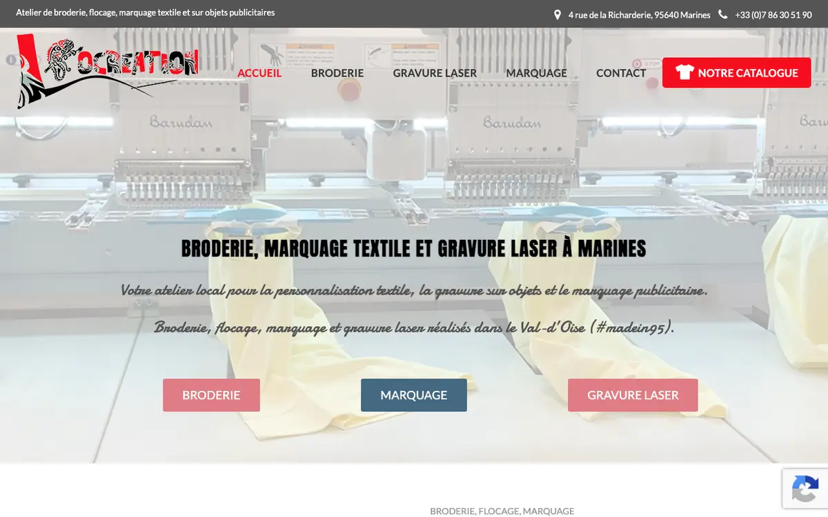 Hjemmesiden for Loocreation, broderie, marquage textile, flocage, gravure laser, objets publicitaires 95