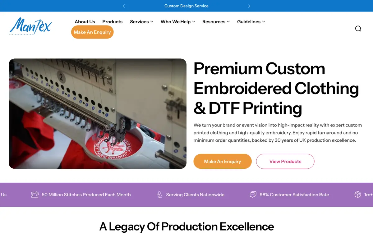 O site de Mantex Embroidery & Print