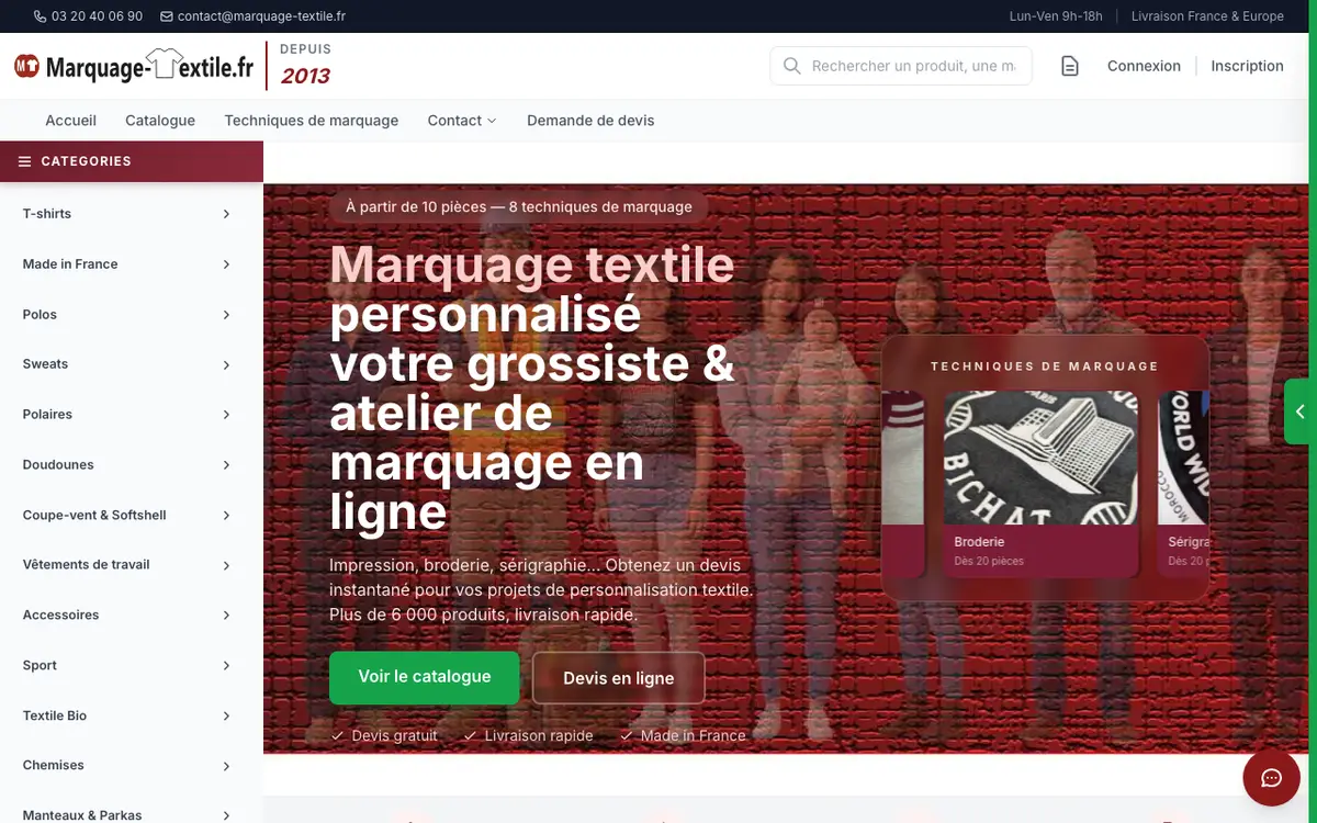 marquage-textile.fr's website