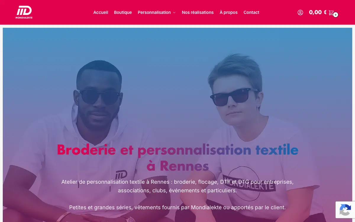 Le site de Mondialekte – Personnalisation textile