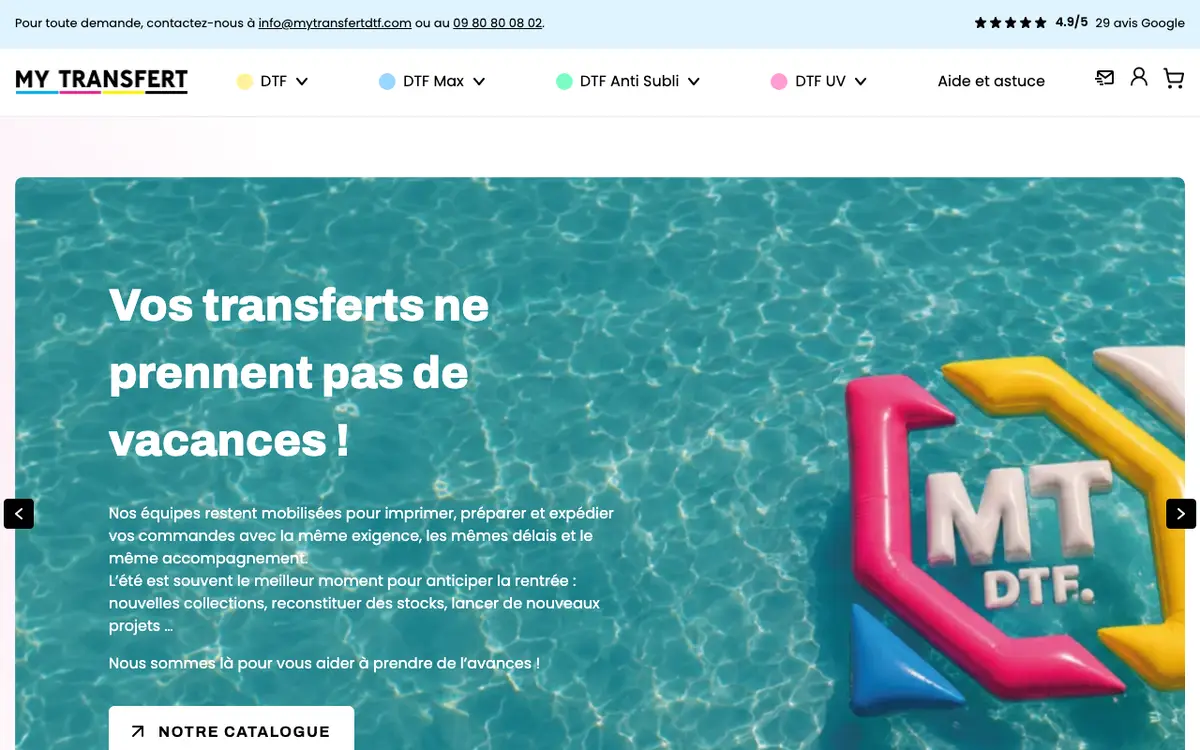 Le site de MY TRANSFERT DTF