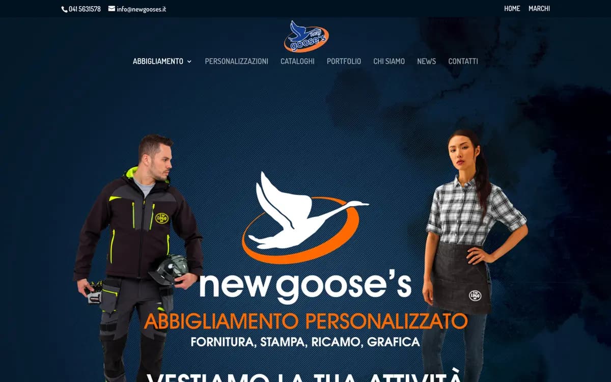 La web de New Goose's Abbigliamento Personalizzato