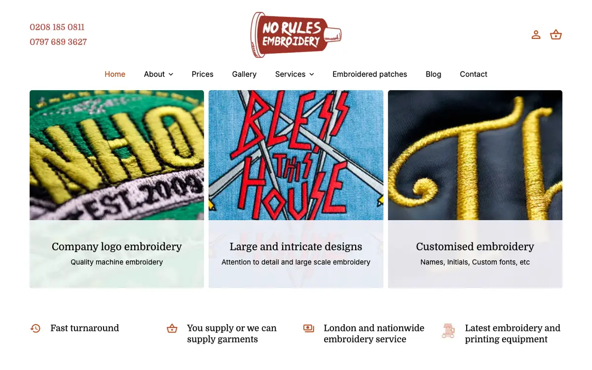 No Rules Embroidery's website