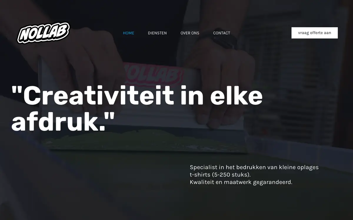 Nollab zeefdruk's website