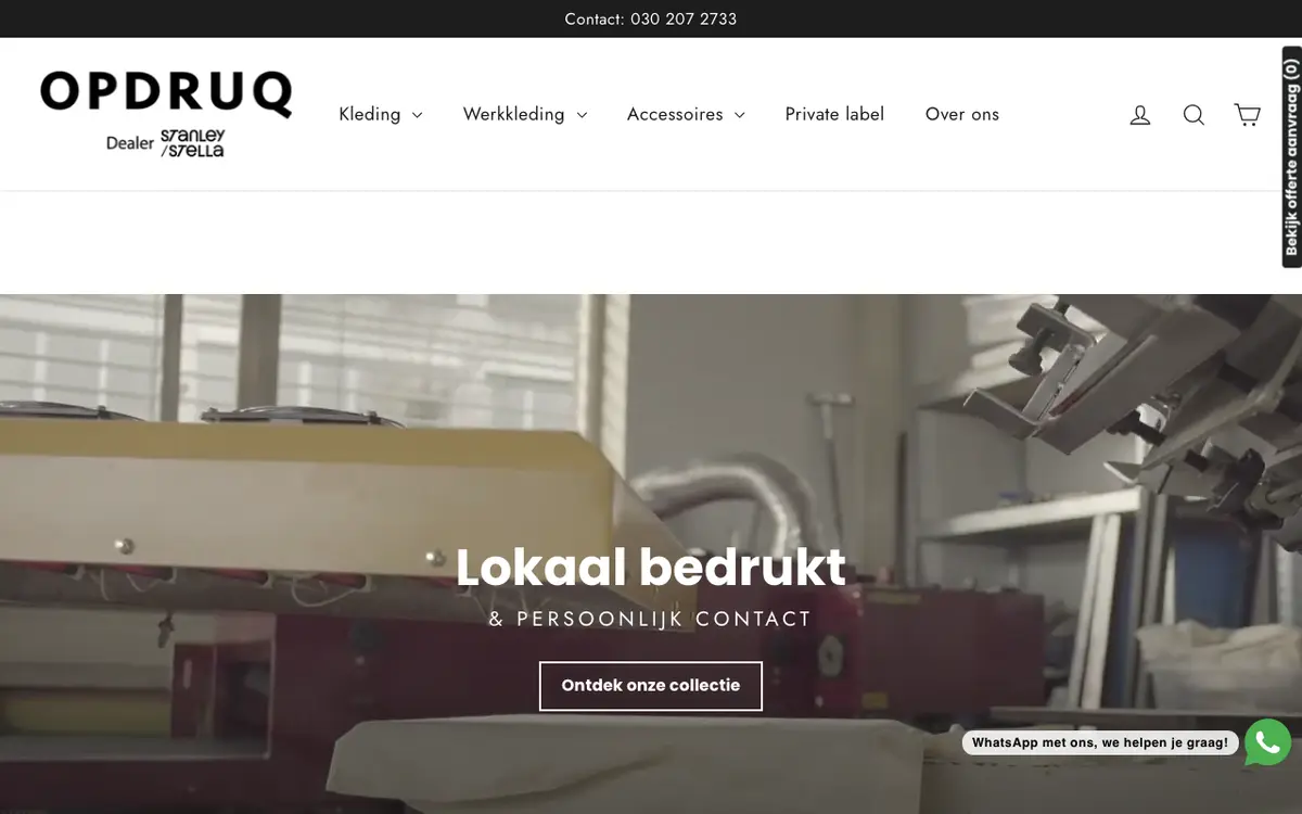 Hjemmesiden for Opdruq De ambachtelijke textieldrukkerij