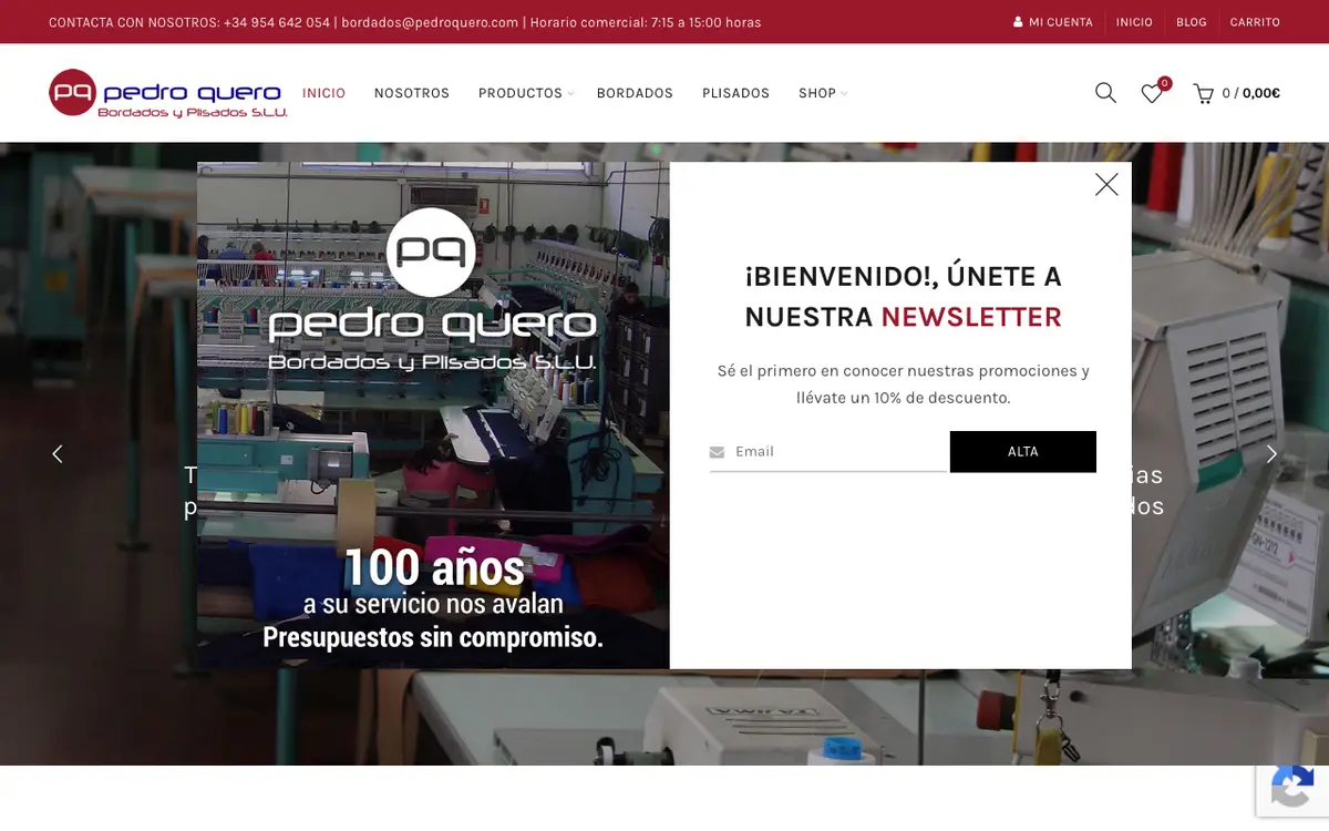 Le site de Pedro Quero Bordados Y Plisados S L U