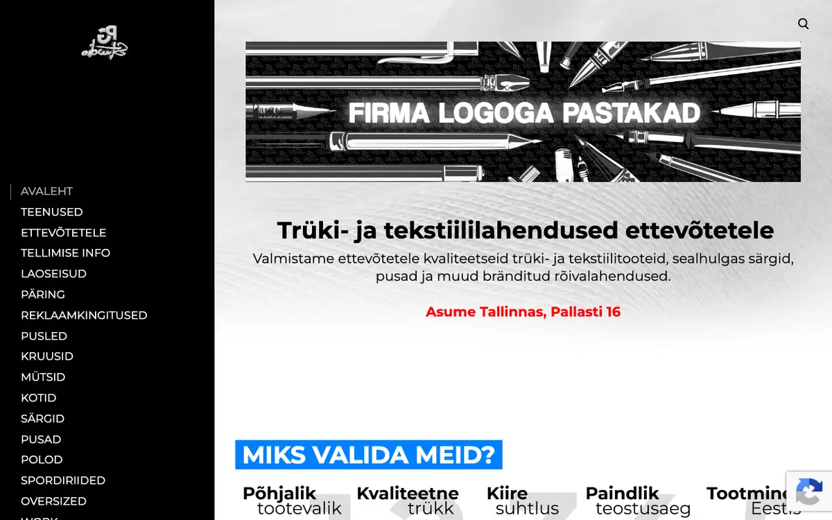 Le site de PG Stuudio - rõivaste ja meenete trükistuudio