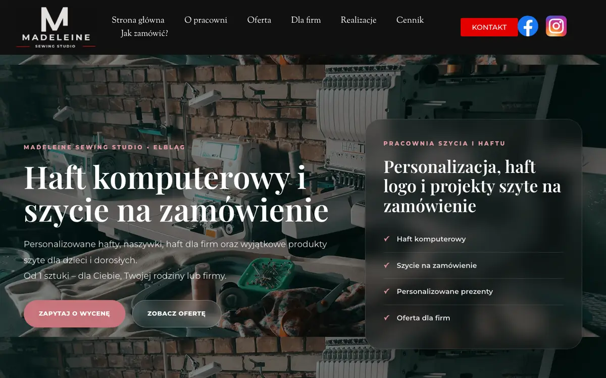 Le site de Pracownia szycia i haftu Madeleine Sewing Studio