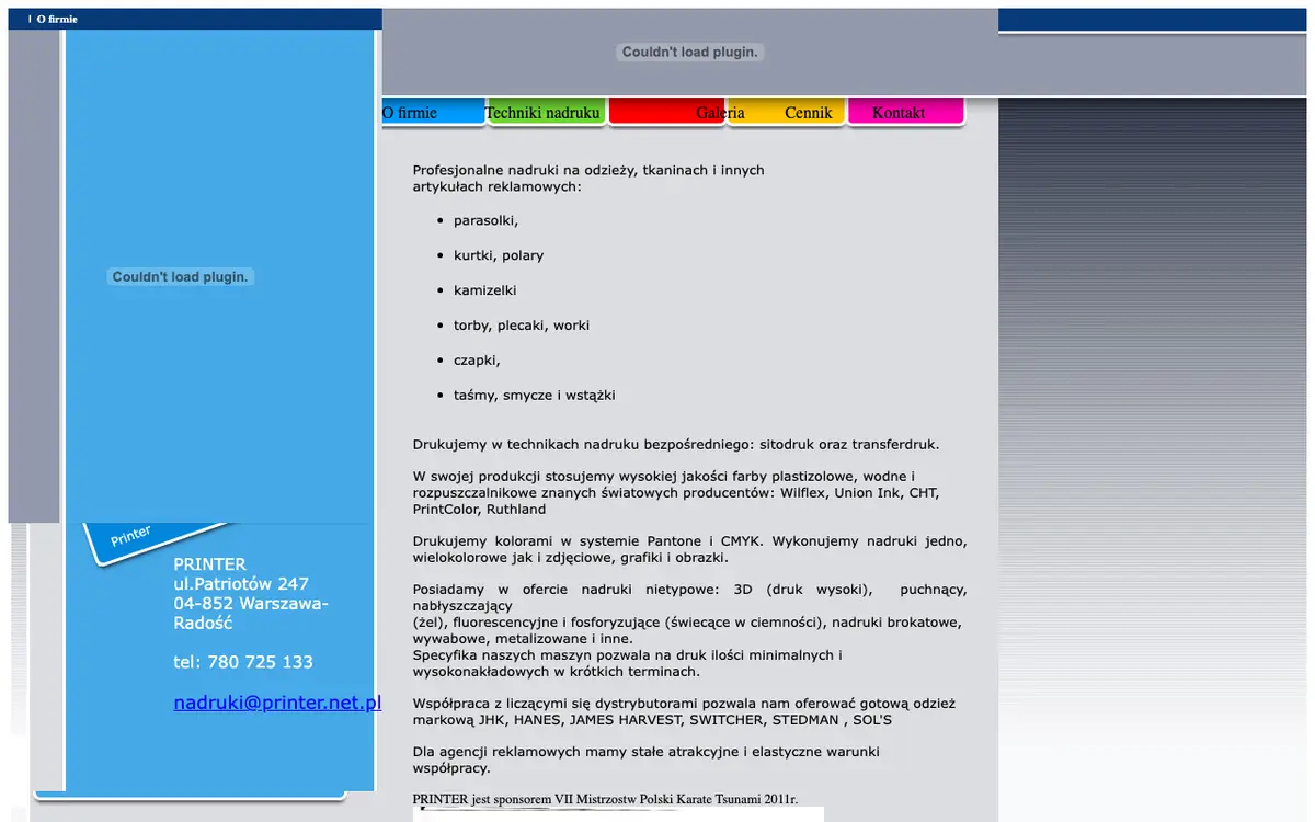 Le site de PRINTER Nadruki na odzieży