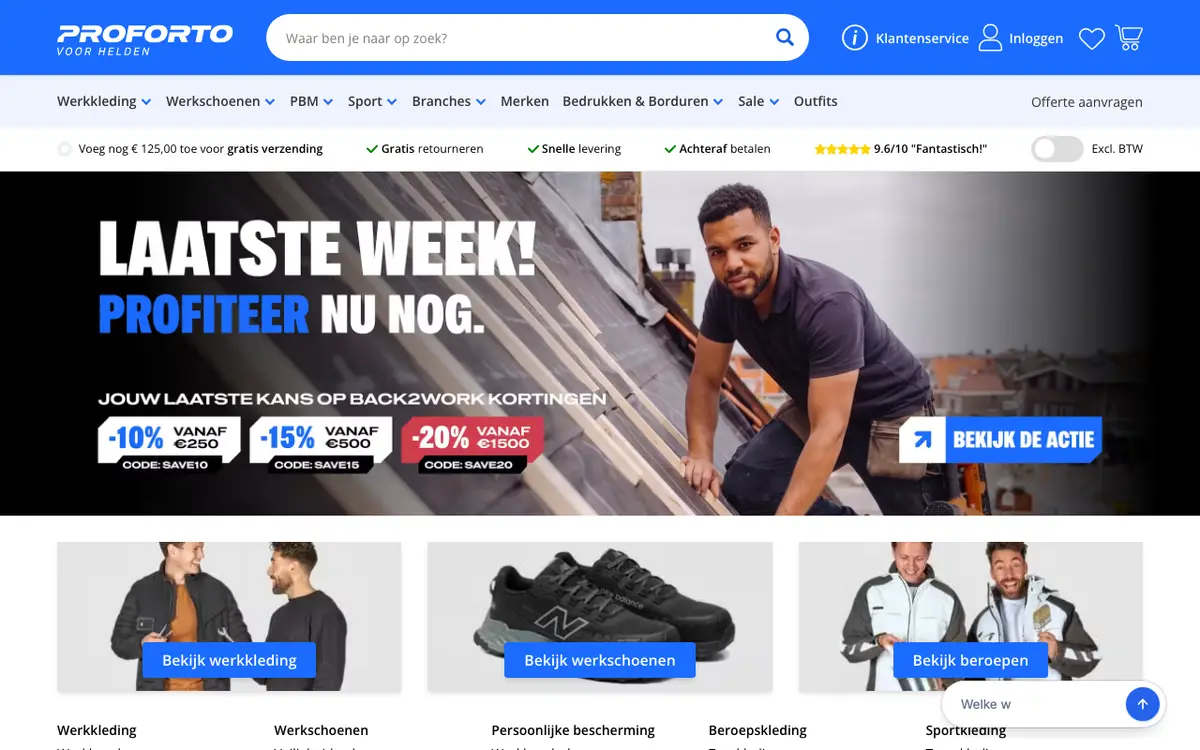 De website van Proforto magazijn