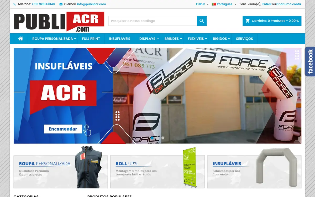 Le site de PubliACR - Publicidade, Lonas, Bordados, CNC, Laser
