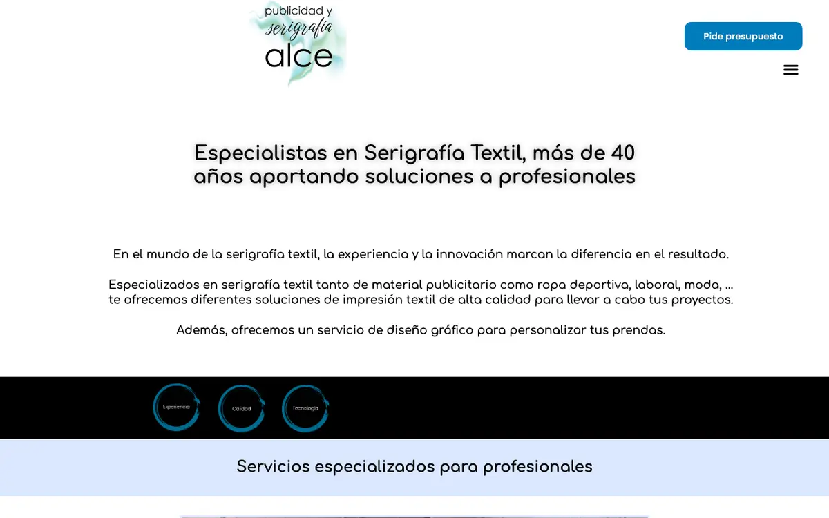 Le site de Publicidad Y Serigrafía Alce