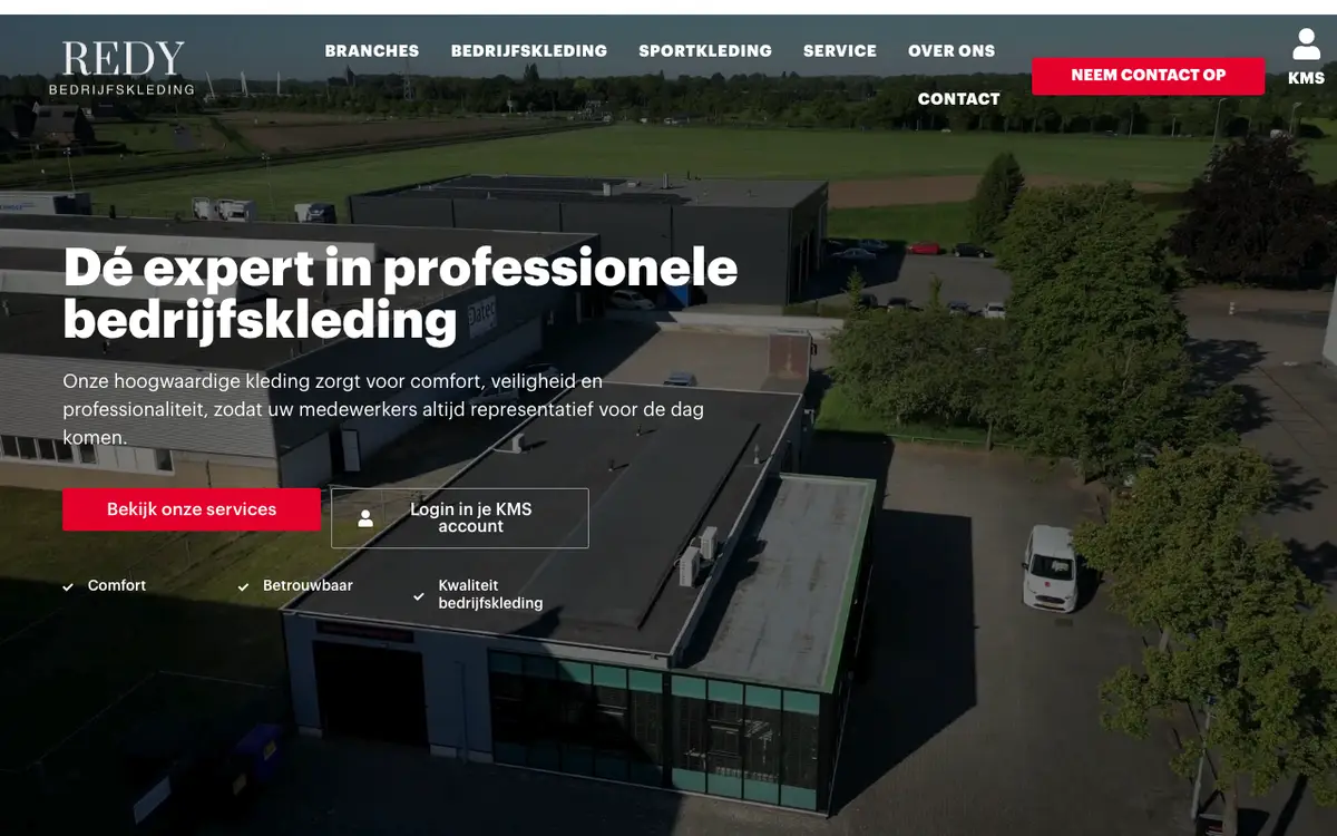De website van REDY Bedrijfskleding