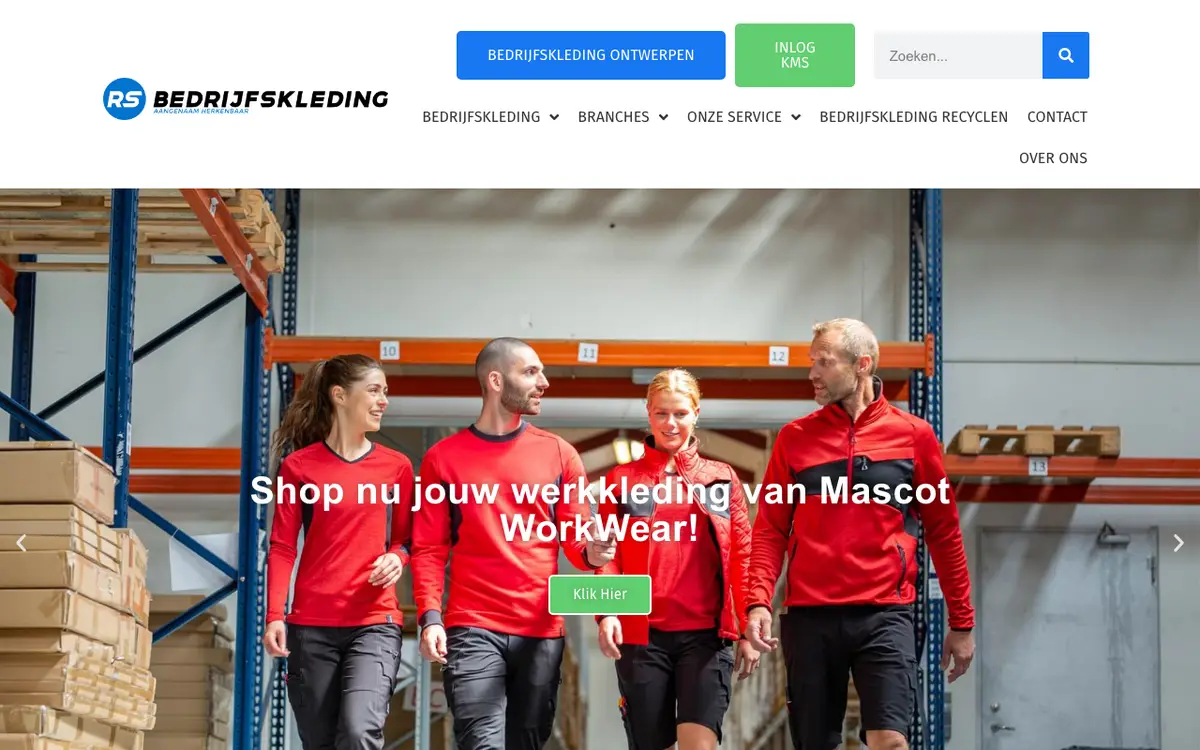 RS-bedrijfskleding's website