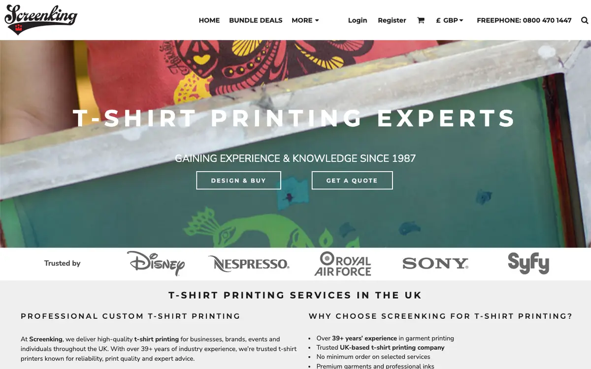 Le site de Screenking Printing & Embroidery Ltd