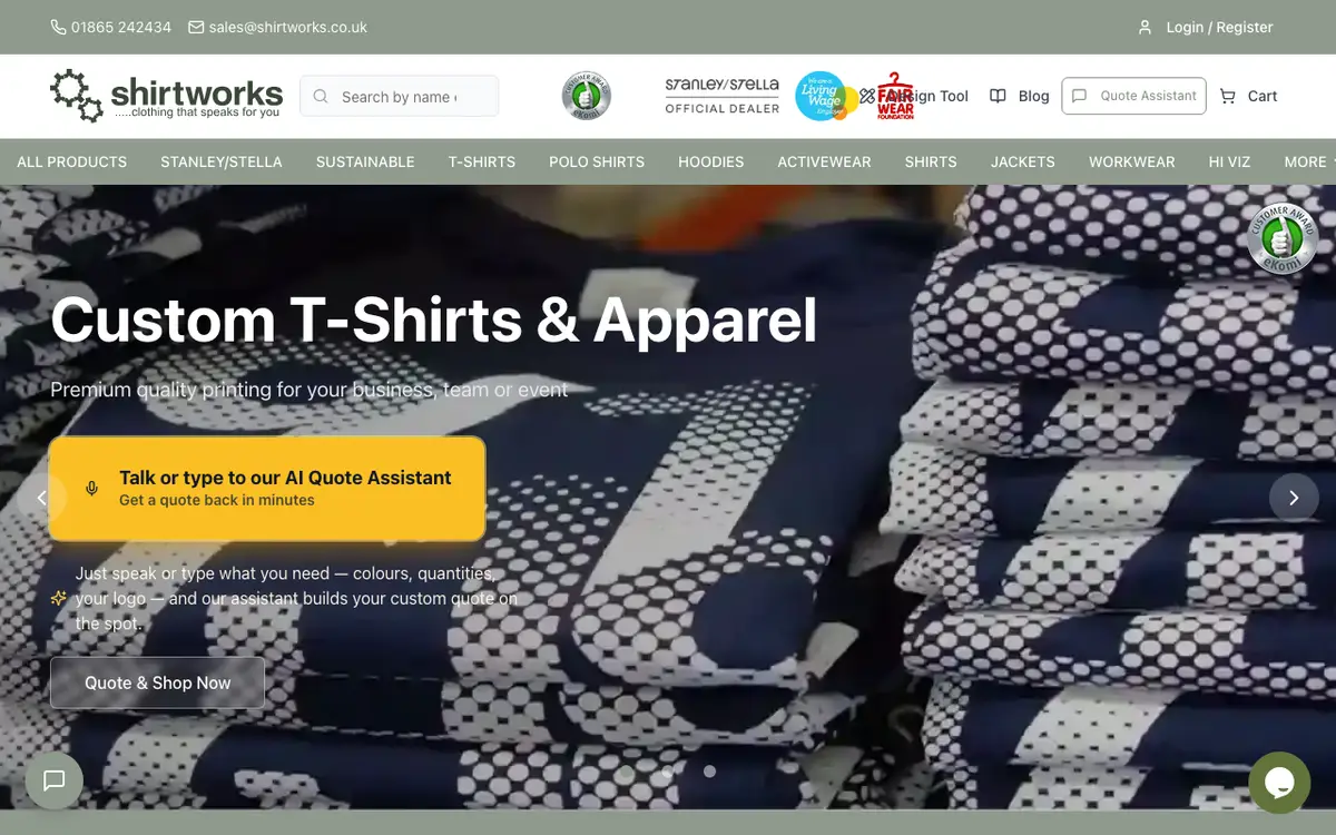 Webbplatsen för Shirt Works