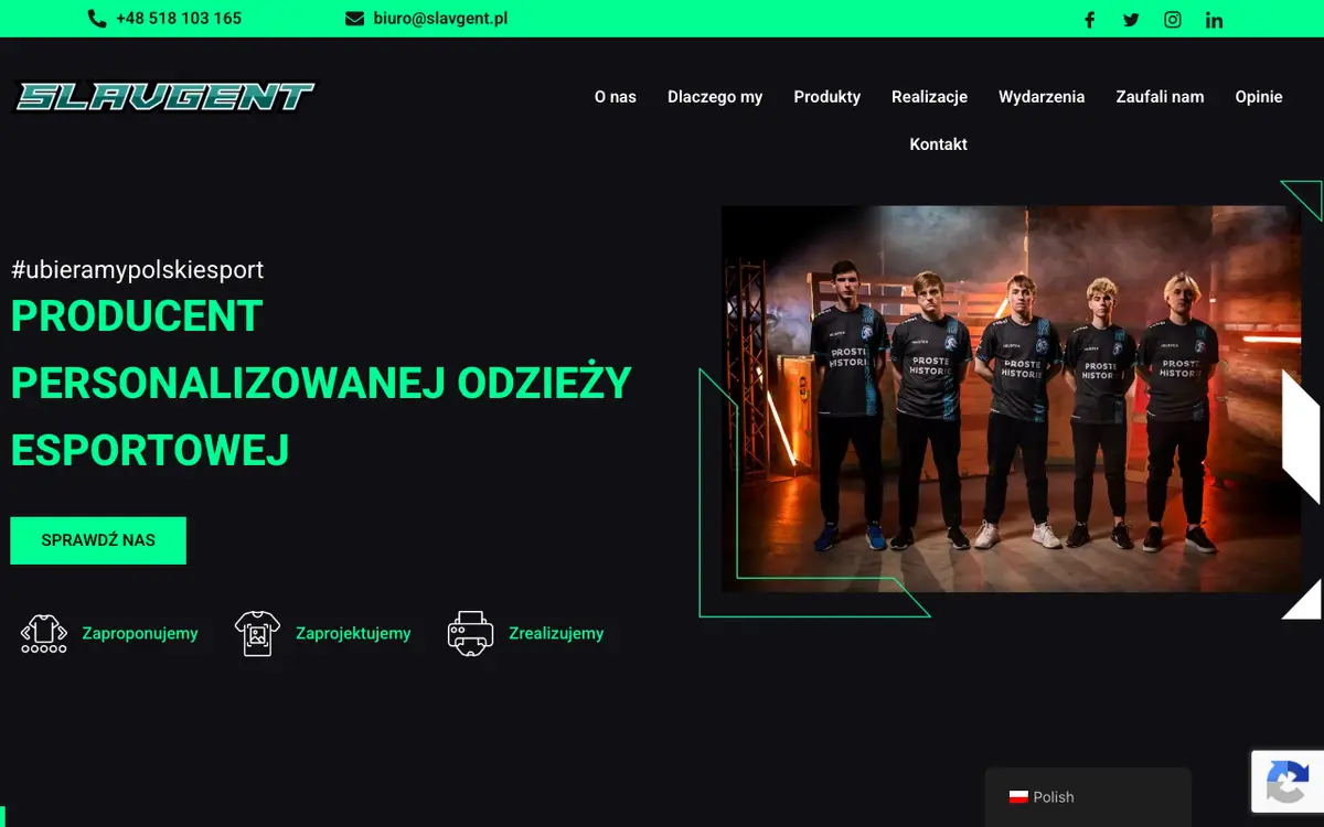 Hjemmesiden for SLAVGENT - producent odzieży esportowej