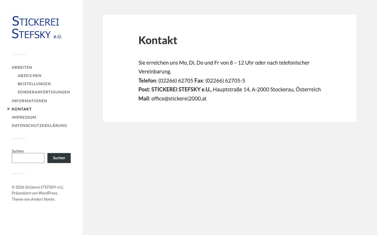 Die Website von stickerei 2000