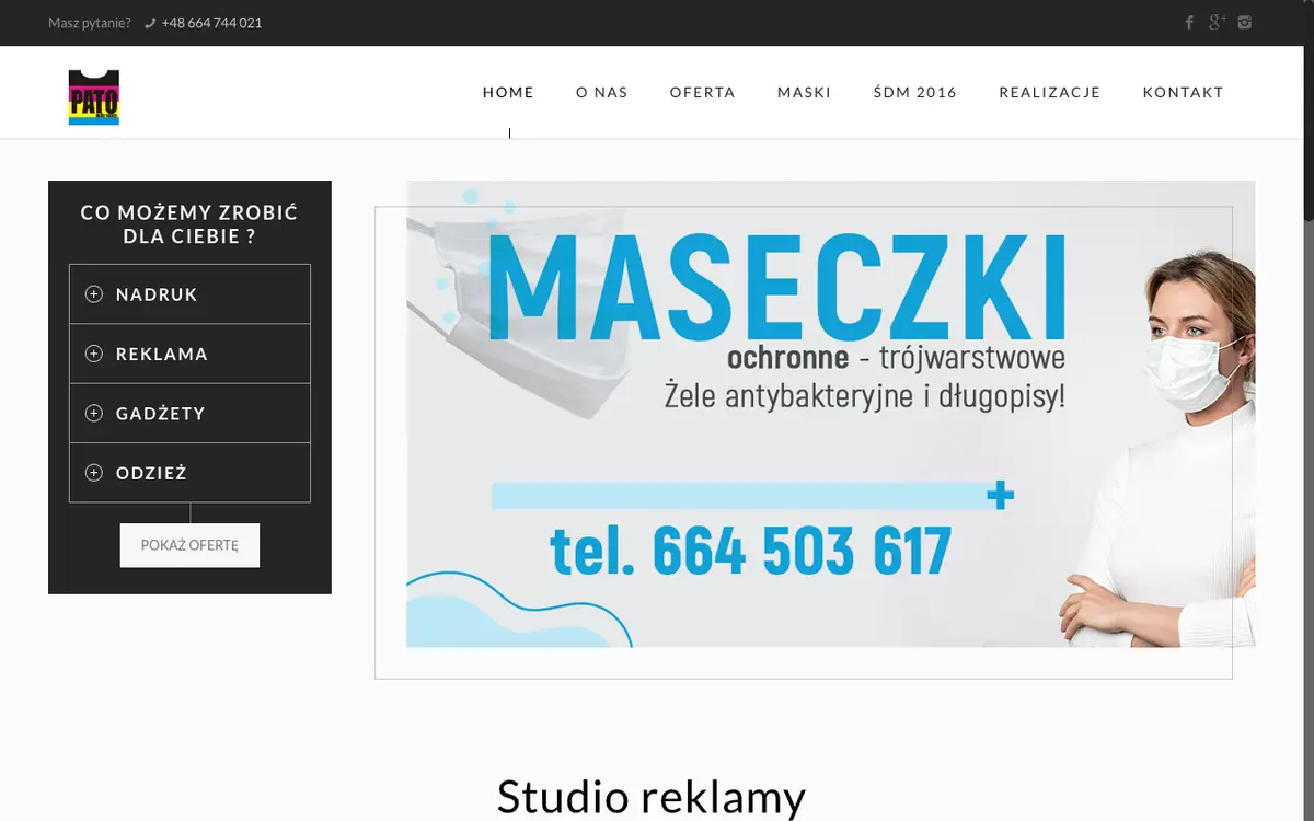 Le site de Studio Reklamy PATO