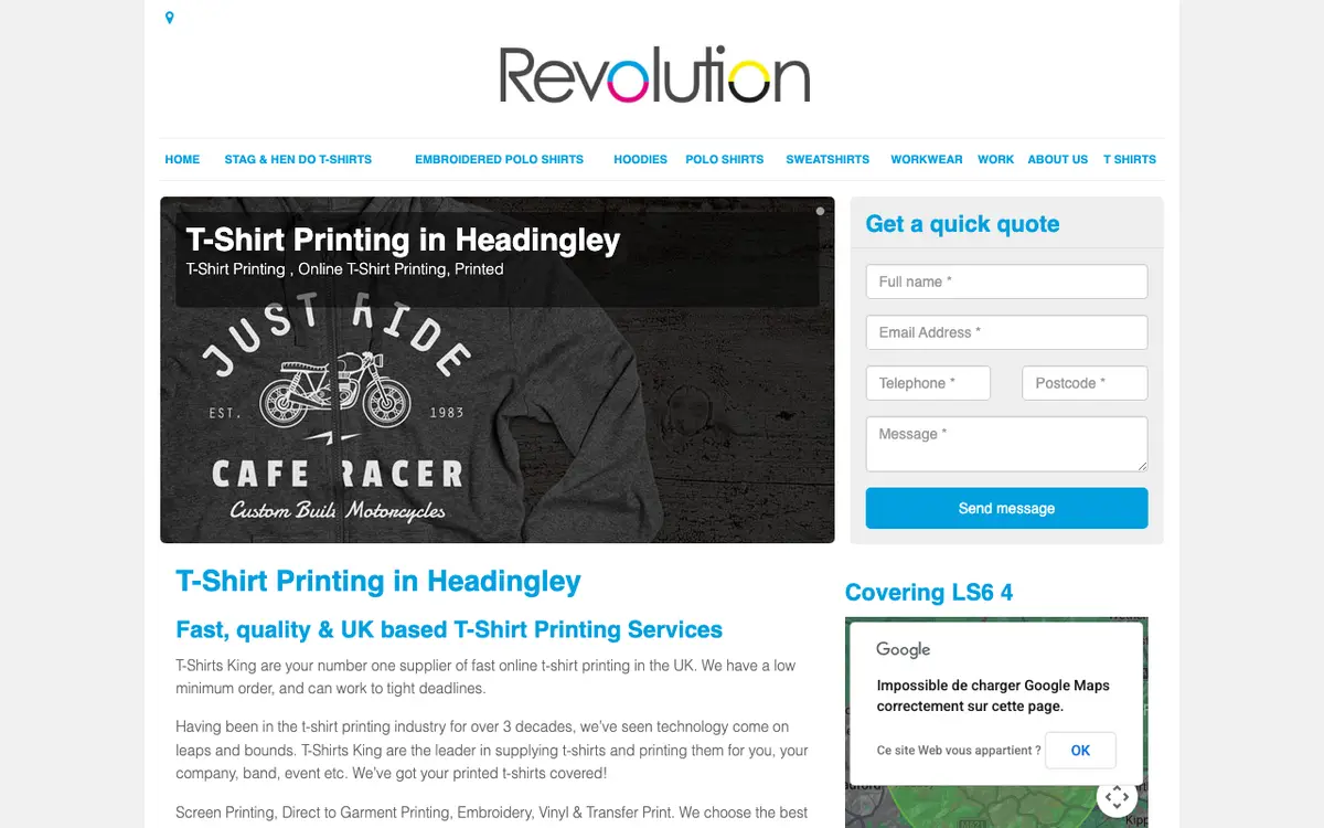 De website van T-shirt Printing Headingley