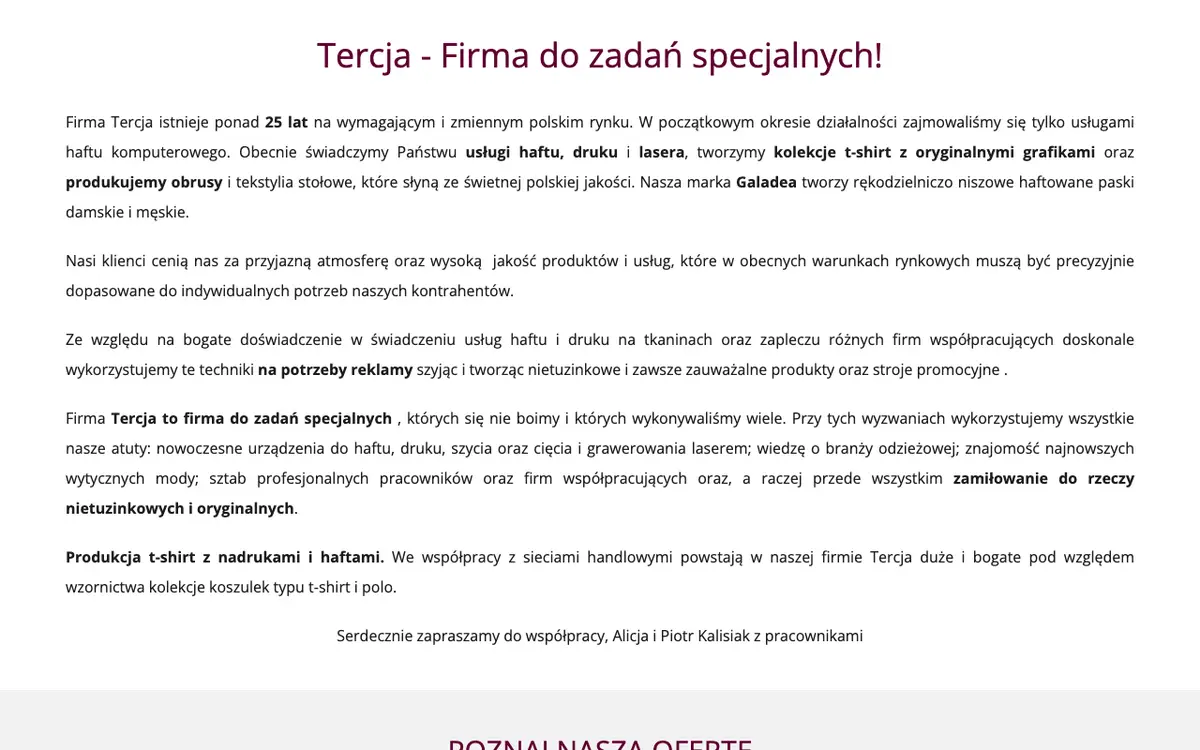 TERCJA Hafty Nadruki's website